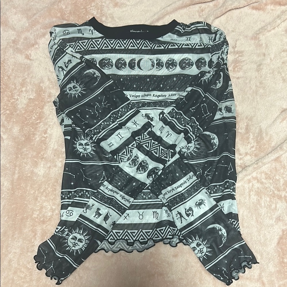 Black and White Mesh Long Sleeve Tee
